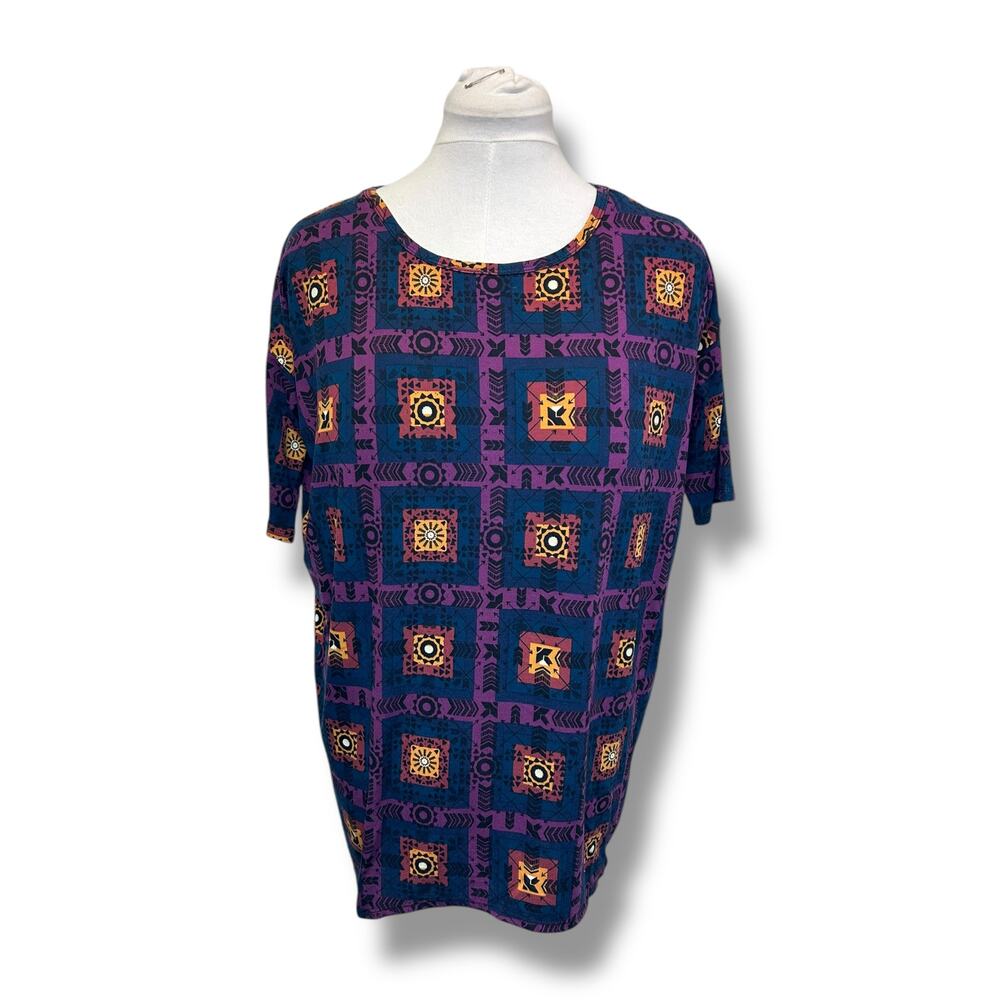 LulaRoe Women’s High-Low Irma Tunic Top Aztec Oversized Purple Geometric XXS